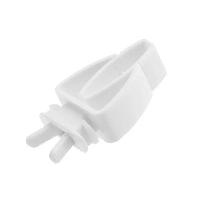 White plastic bird food holder clip designed for parrots and small birds