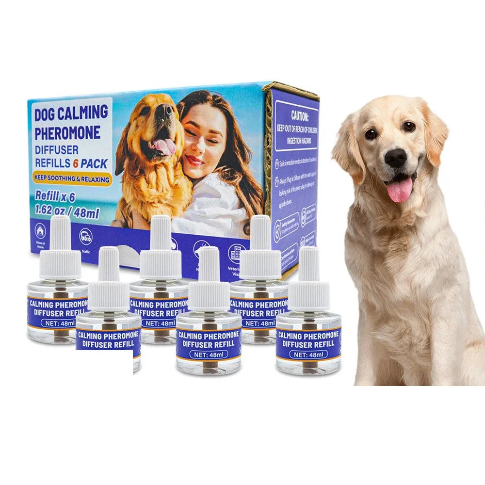 Box of Dog Calming Pheromone Diffuser Refills with a female model and a dog.