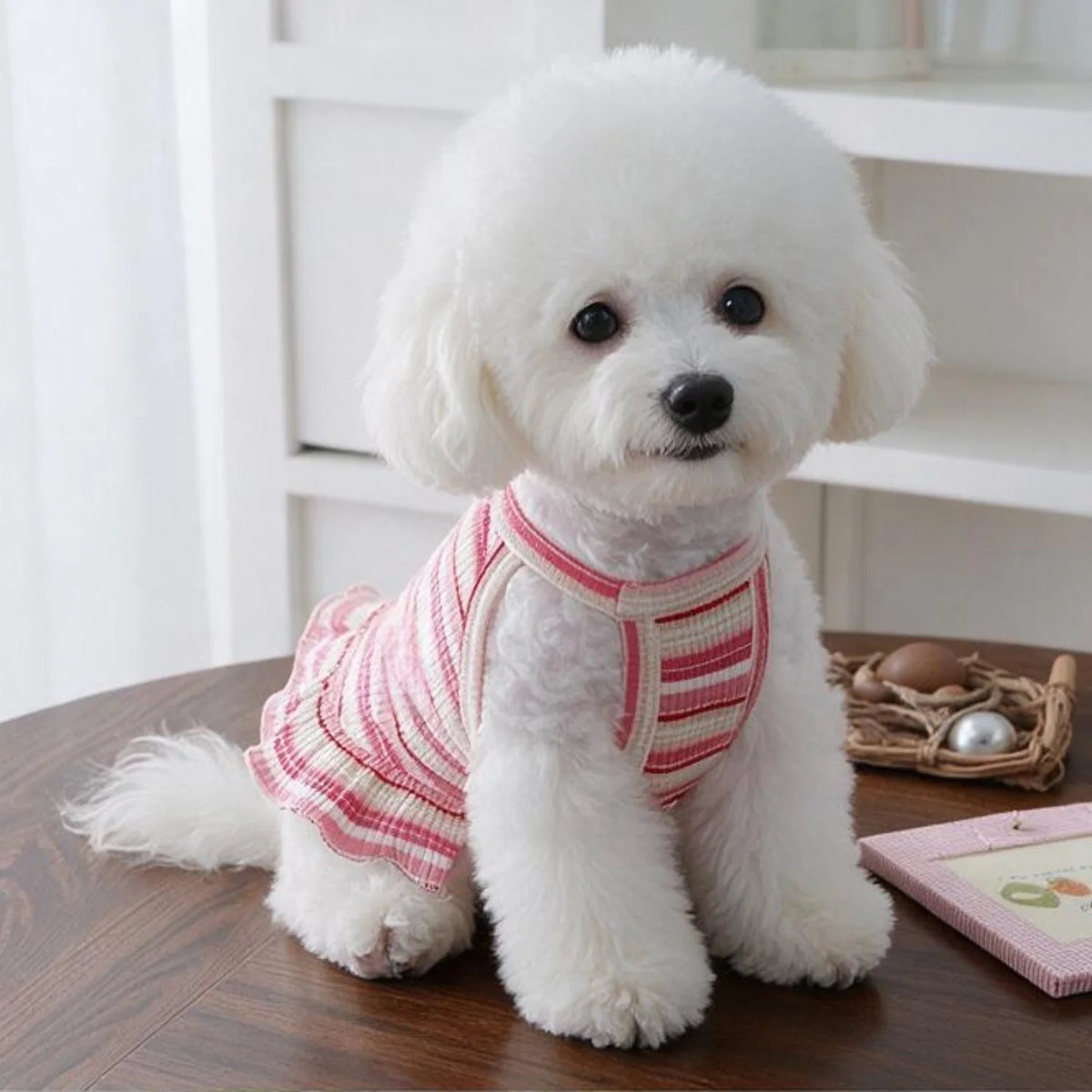 Red & White Striped Ruffle Hem Dog Dress for Small Breeds