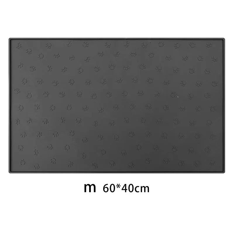 Black waterproof silicone pet feeding mat with a non-slip surface
