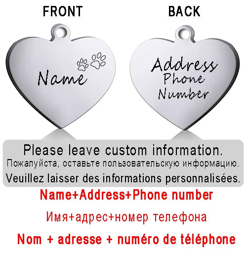 Personalized Pet ID Tag for Collar - Engraved Heart Tag