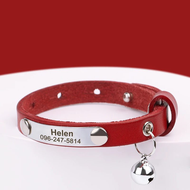 Personalisierte Leder-Halsband für Katzen mit graviertem Namen