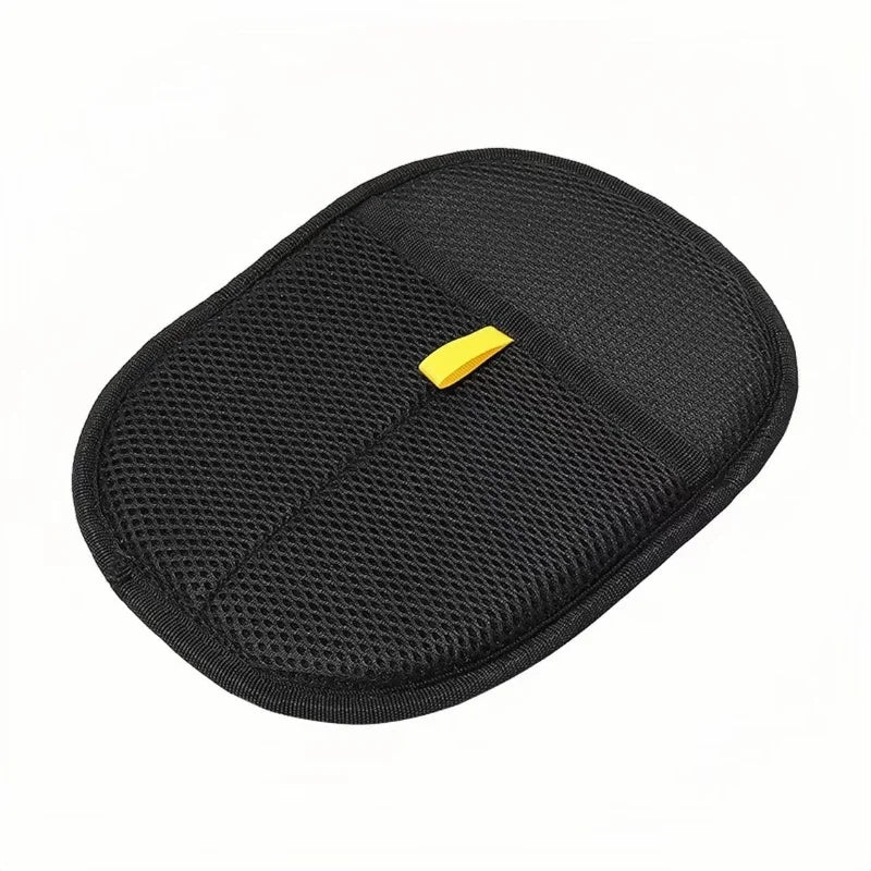 Black double-sided pet grooming gloves with a yellow tip for static-free hair removal