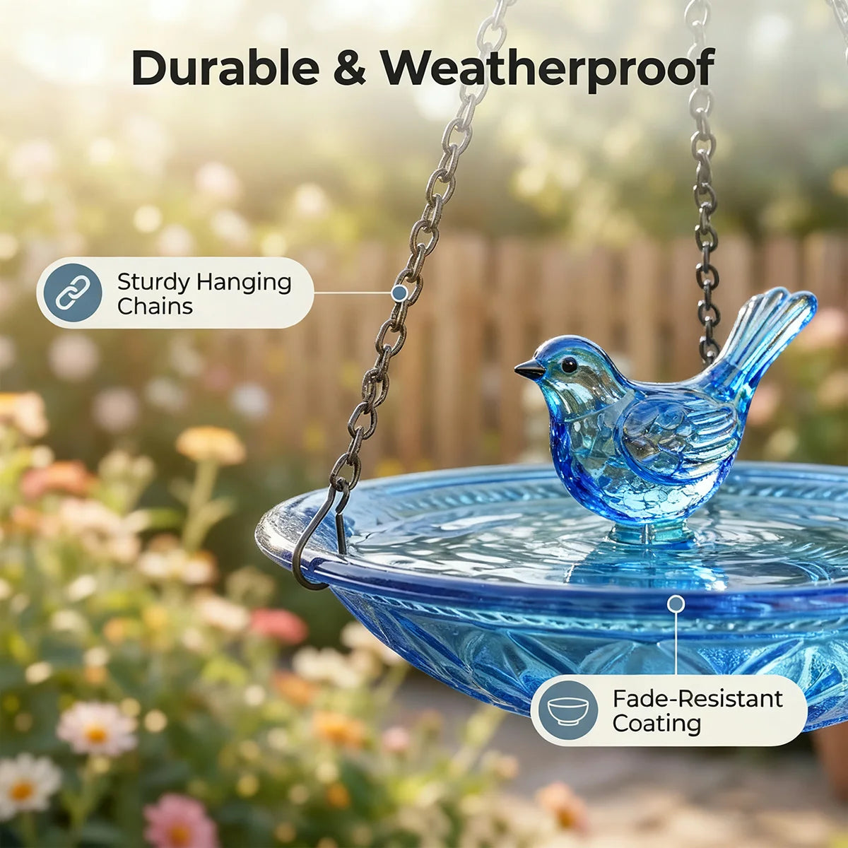Solar Hanging Bird Bath Fountain with Glass Bowl