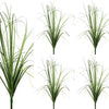 Four variations of green onion grass garden decoration showing different growth styles and textures.