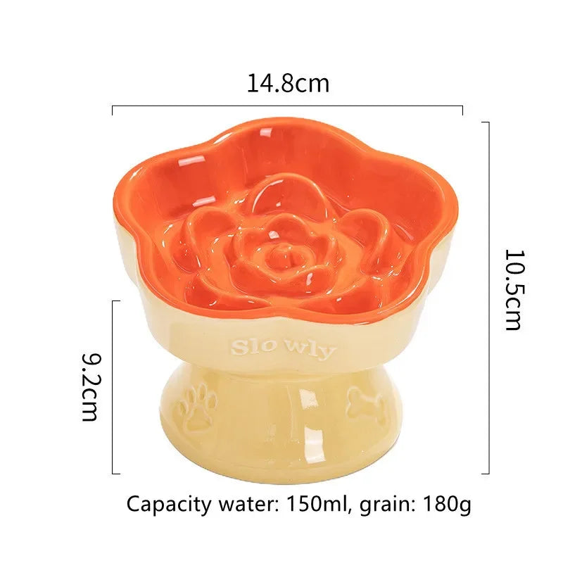 Elevated Ceramic Slow Feeder Bowl for Cats and Small Dogs