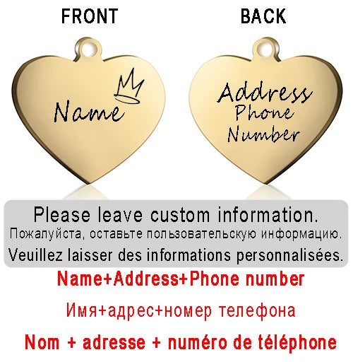 Personalized Pet ID Tag for Collar - Engraved Heart Tag