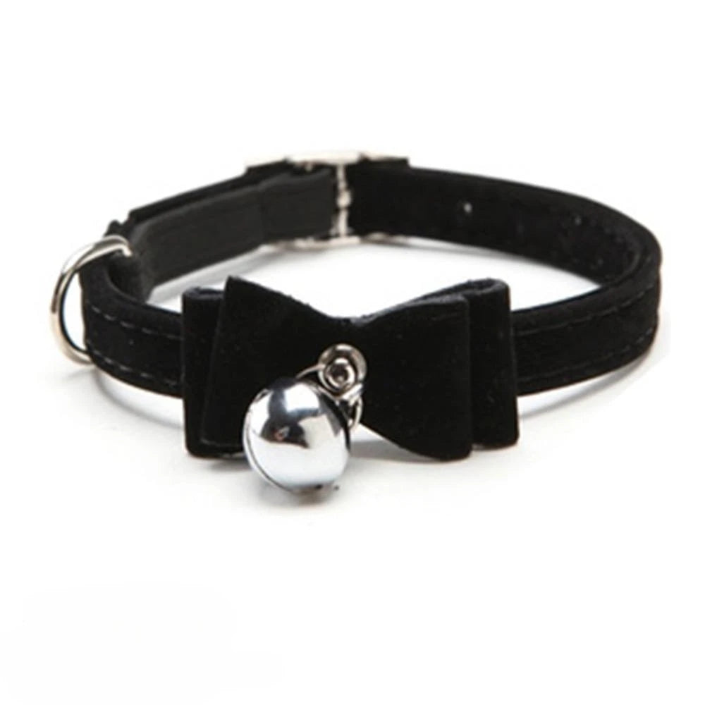 Velvet Bow Tie Pet Collar with Bell for Cats and Small Dogs