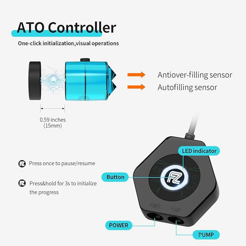 ATO Controller-Gerät mit Komponenten wie Sensor und Knopf für die Ein-Klick-Initialisierung