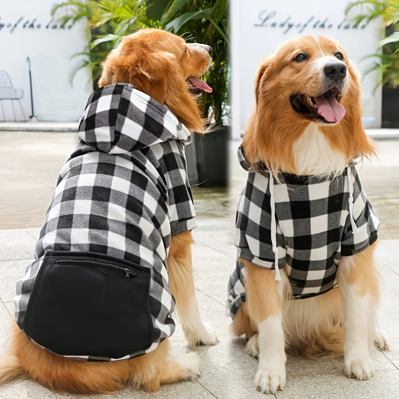 Plaid Fleece Pet Hoodie with Zipper Pocket