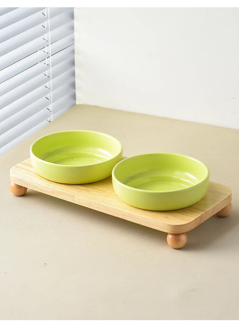 Elevated Ceramic Cat & Dog Bowl with Stand – 2-in-1 Food and Water Feeder
