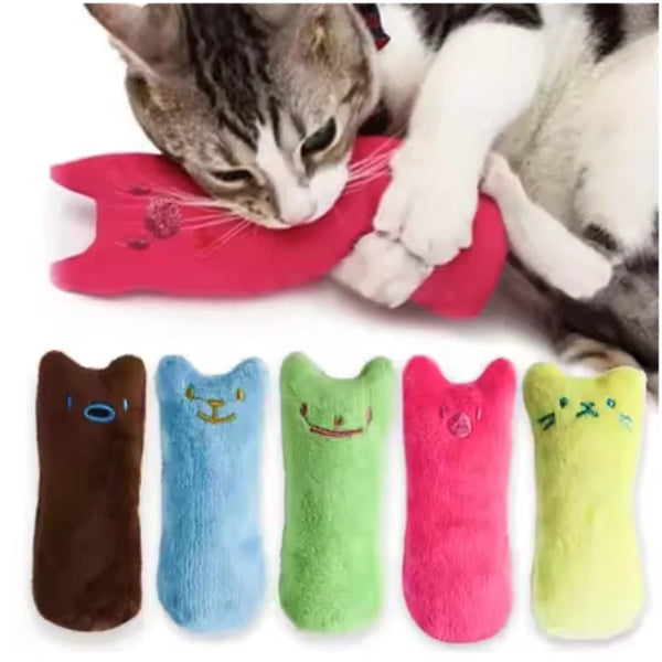 A collection of colorful, cat-shaped plush toys for cats.