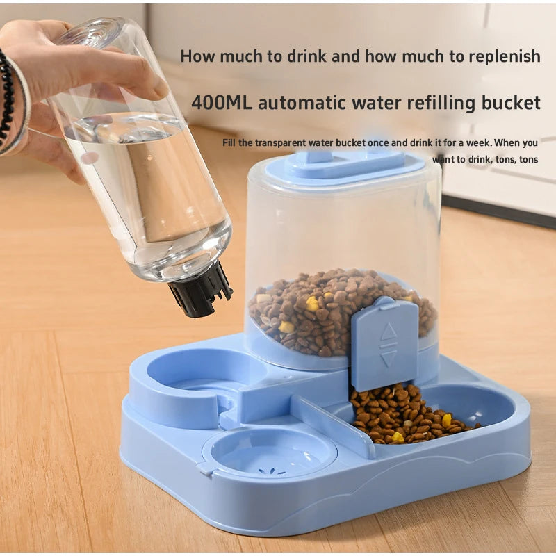 2-in-1 Pet Water and Food Dispenser with Dual Bowls