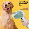 Ein Golden Retriever wird mit einem hellgrünen, schwebenden Kamm für ein Flughaar-Massage-Cleaning gepflegt.