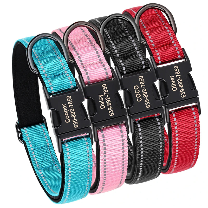 Reflektierendes personalisiertes Hundehalsband mit graviertem Anhänger