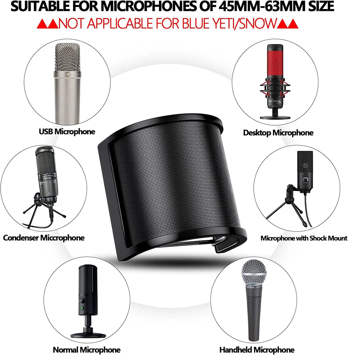 Universal Microphone Pop Filter with Triple-Layer Metal Windscreen