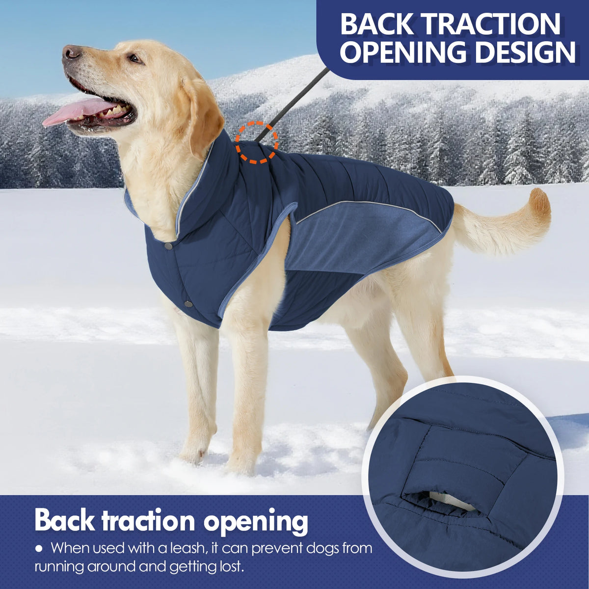 Reflective Waterproof Dog Coat with Fleece Lining and Leash Hole