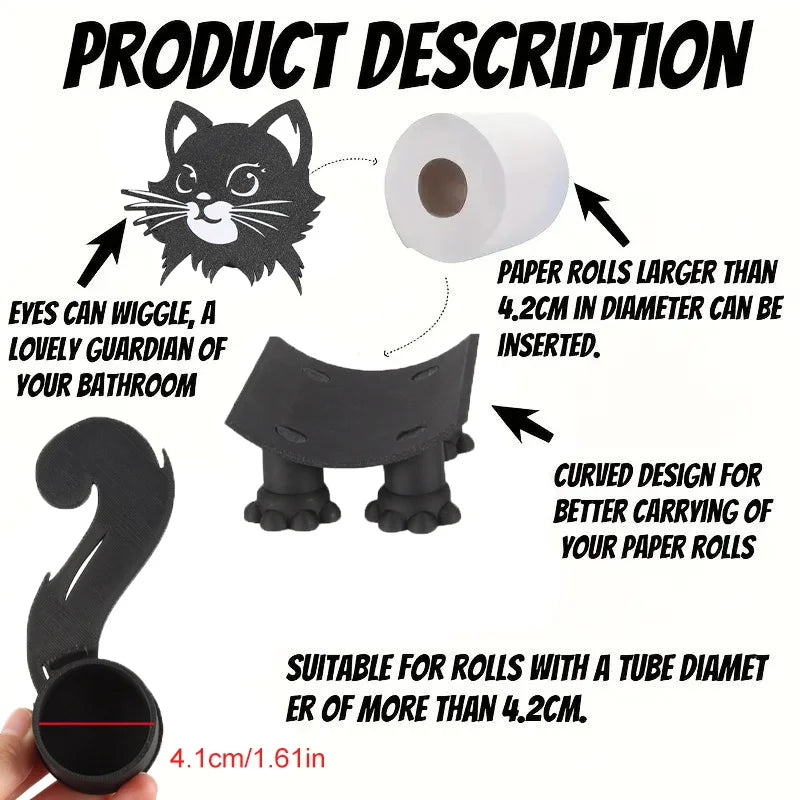 A black 3D printed cat-shaped holder designed to insert and carry paper rolls larger than 4.2cm in diameter.
