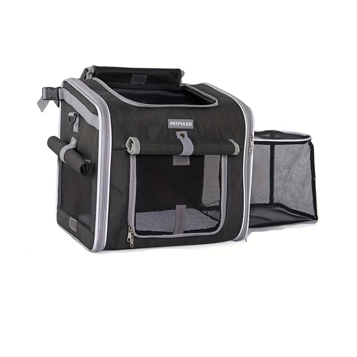 Panier de vélo pliable noir et sac à dos de voyage avec enclosure en filet.