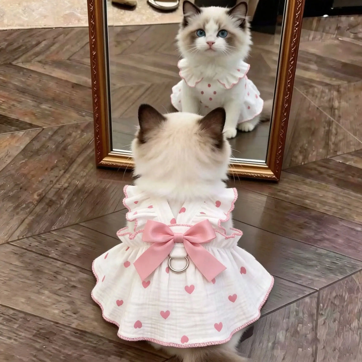 Summer Bow Heart Print Pet Dress for Small Dogs and Cats