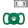 Grüner Silikon-AirTag-Halter mit Pfotenabdruck-Aussparung und Ringen zum Befestigen an Tierhalsbänder.