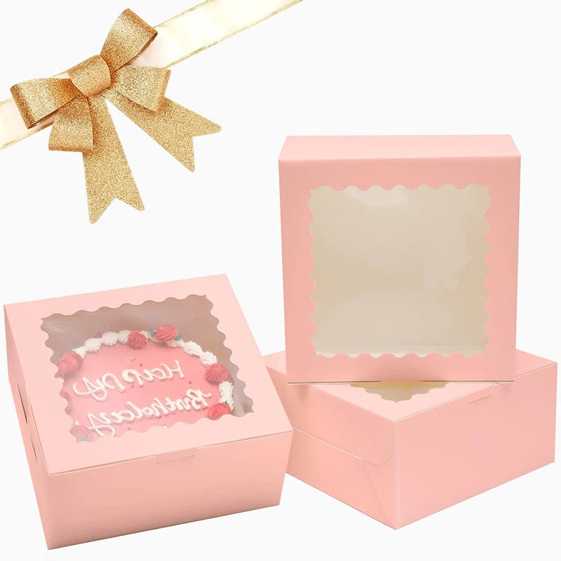 Set of 10 Cake Boxes with Clear Window for Bakery and Gifting
