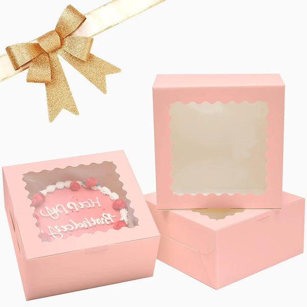 Set of 10 Cake Boxes with Clear Window for Bakery and Gifting