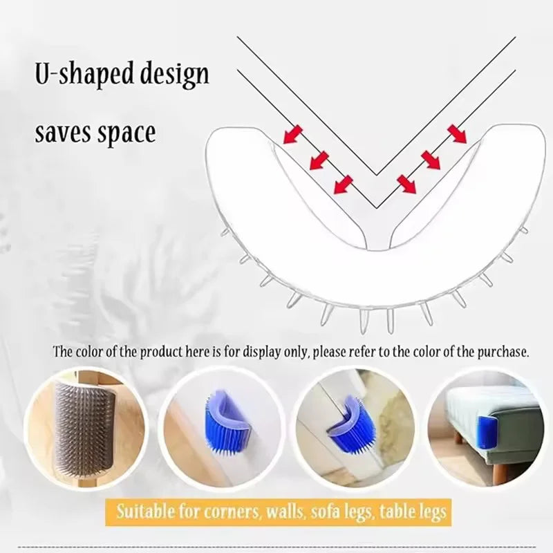 U-shaped self-grooming massage comb with a corner mount designed to save space.