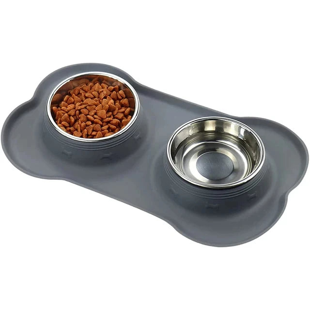 Double Dog Bowl Set with Anti-Slip Silicone Mat