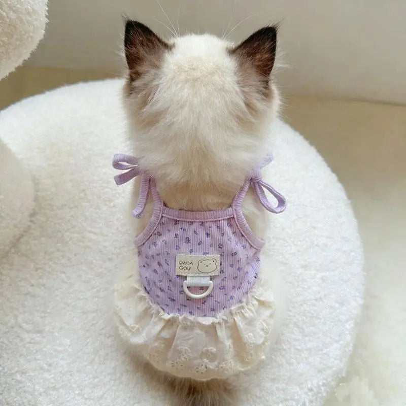 Floral Print Thin-Strap Dress for Cats