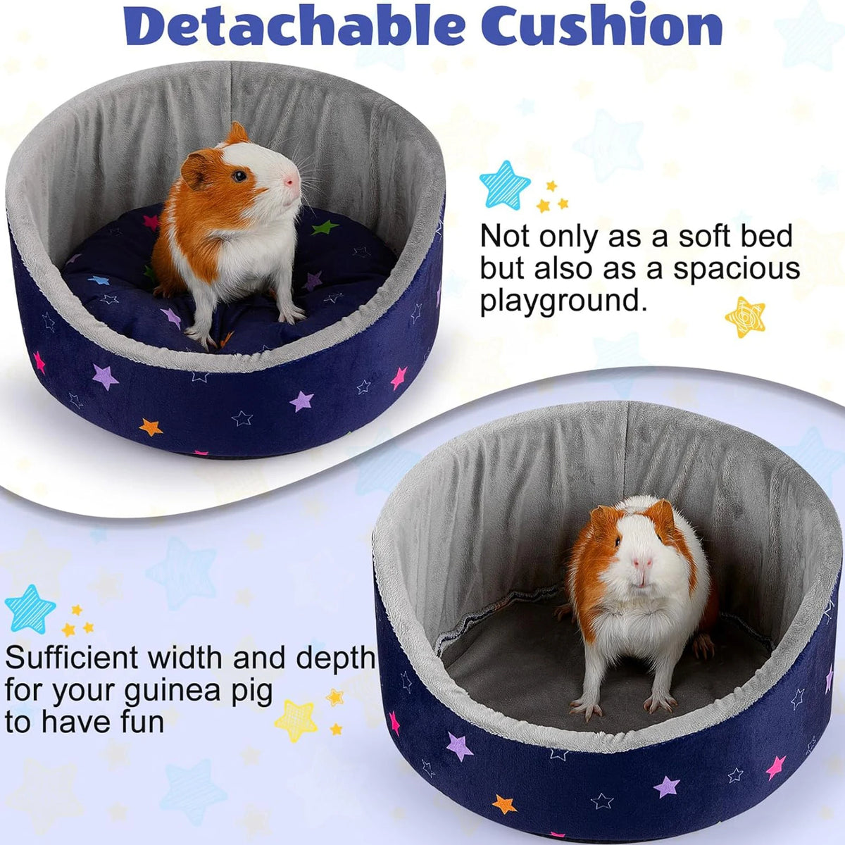 Cozy Fleece Hideout Bed for Small Pets with Removable Cushion