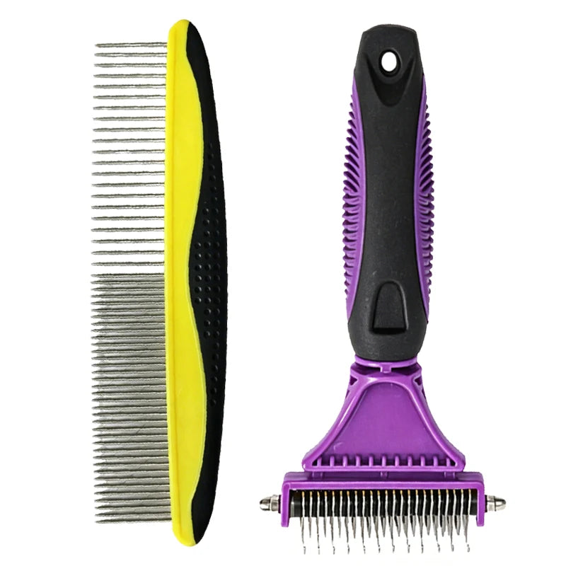 Double-Sided Pet Grooming Comb for Detangling and Shedding