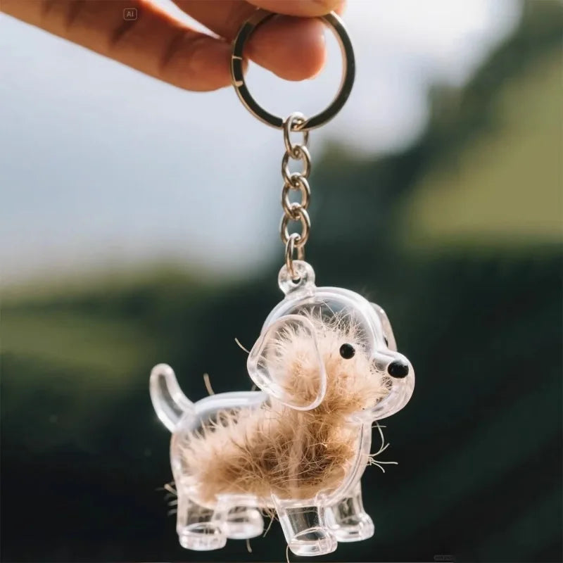 Clé USB en silicone transparente avec une petite figurine de chien aux poils châtains.