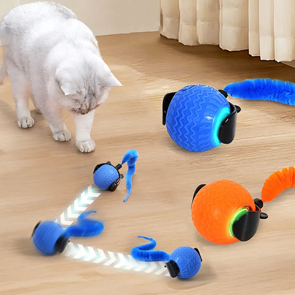 Interactive 360° Rotating Cat Toy with LED Light and Obstacle Avoidance