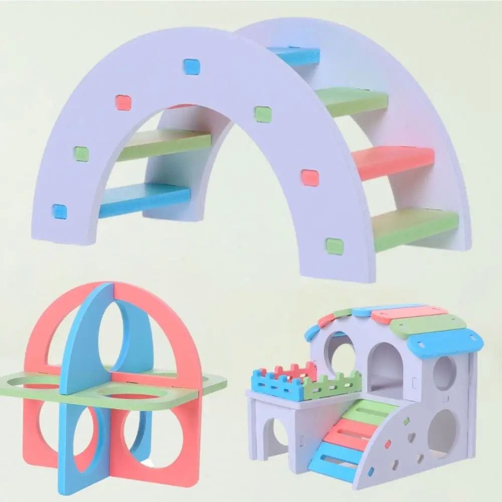 Rainbow Staircase Wooden Hamster House with DIY Assembly Kit