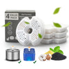 A box of four replacement filters for a pet fountain, showing the filters and related components like a water fountain and va
