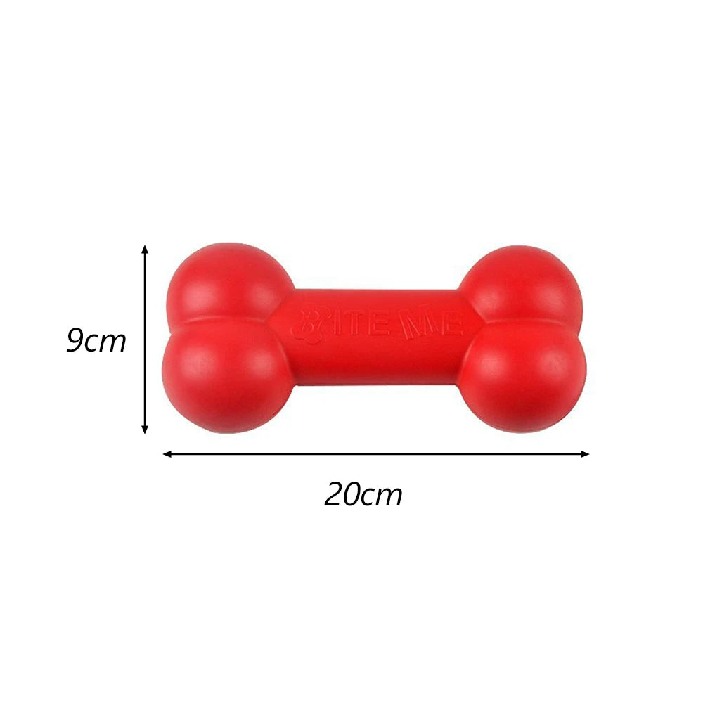 Red hexagonal TPR dog chew toy with a cylindrical center, shown with dimensions of 9cm by 20cm.