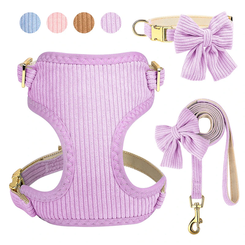 3-Piece Dog Collar Harness Leash Set with Bowknot