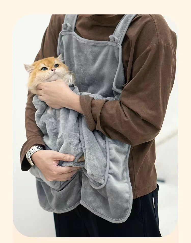 Plush Cat Carrier Apron with Cozy Sleeping Pocket for Small Pets
