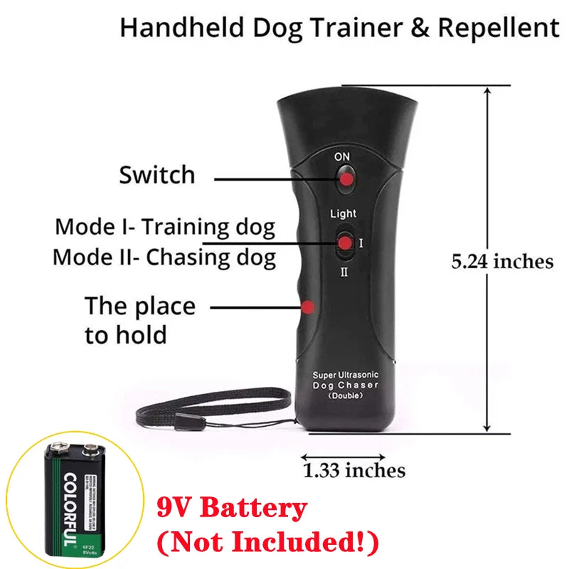 Ultrasonic Dog Repeller with LED Flashlight - 3 in 1 Bark Deterrent