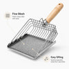 Stainless Steel Cat Litter Scoop with Wooden Handle and Fine Mesh Sifter