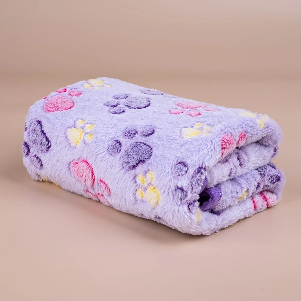 Paw Print Fleece Pet Blanket for Dogs and Cats