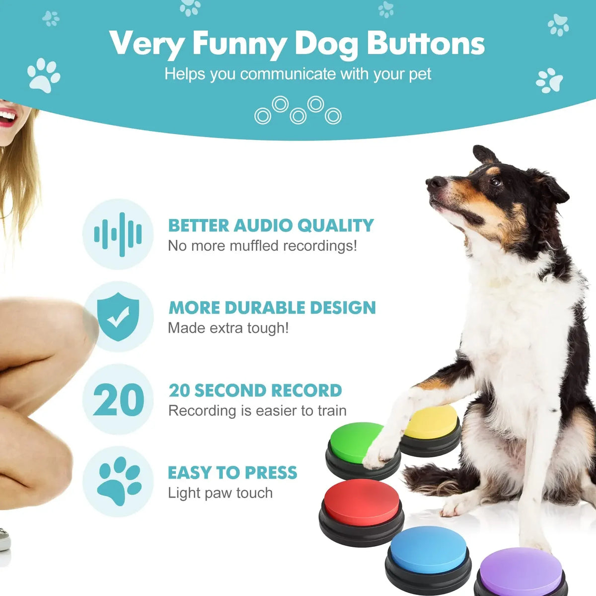 Recordable Talking Buttons for Dog Communication Training