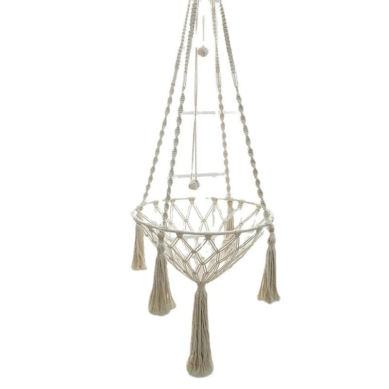 Hand-woven cotton cat hammock suspended by twine with a cushion