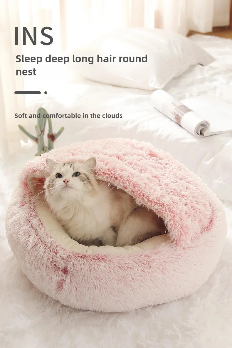 Lit Semi-Ouvert en Peluche pour Chats et Chiens