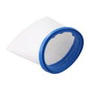A roll of white pool filter bags with a blue rim, shown at an angle.