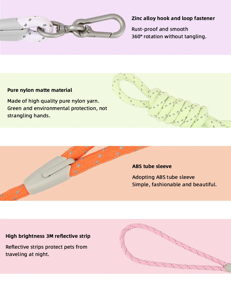 Reflective Nylon Dog Leash with Quick-Release Clip – 150cm