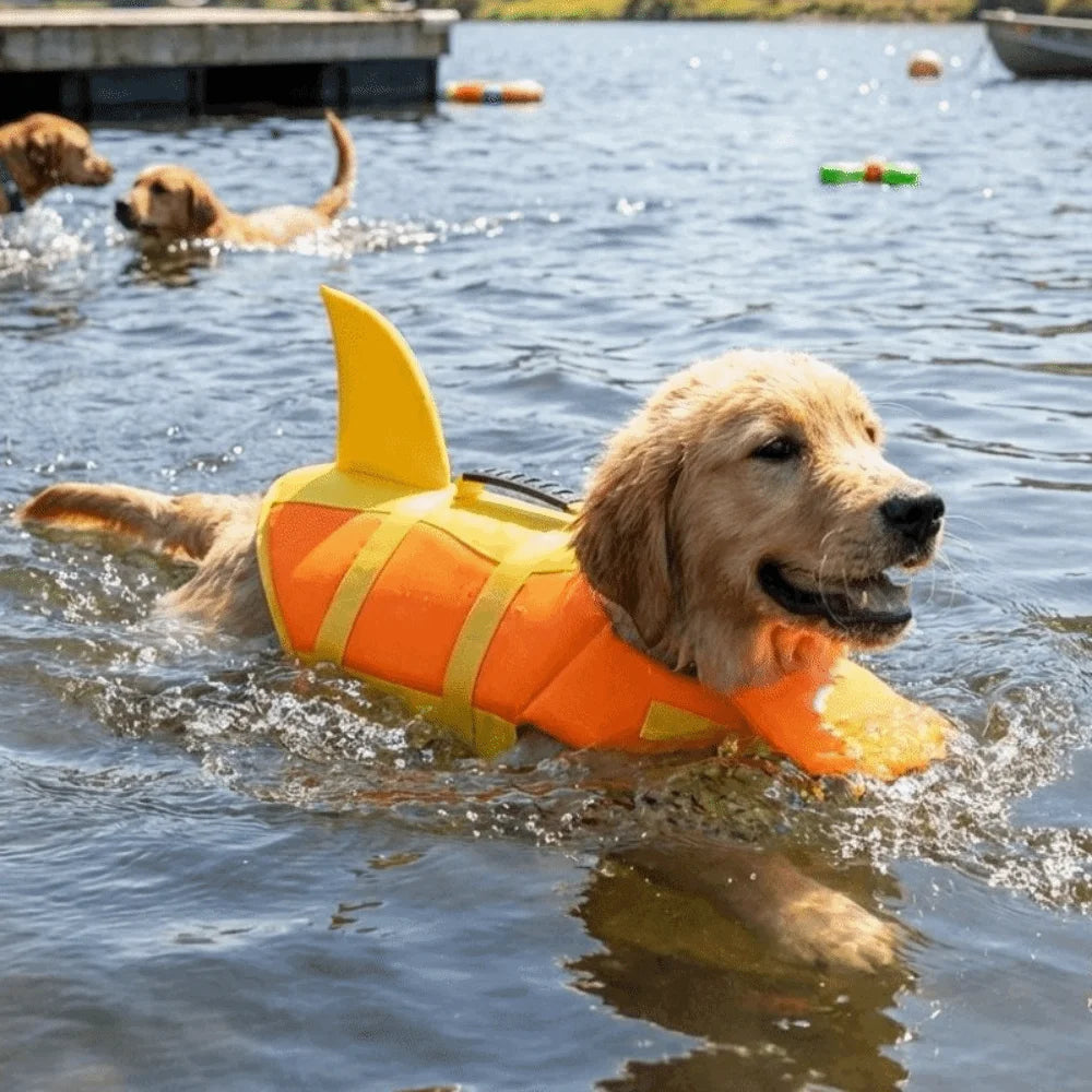 Shark-Shaped Dog Life Vest with High-Visibility Safety Features