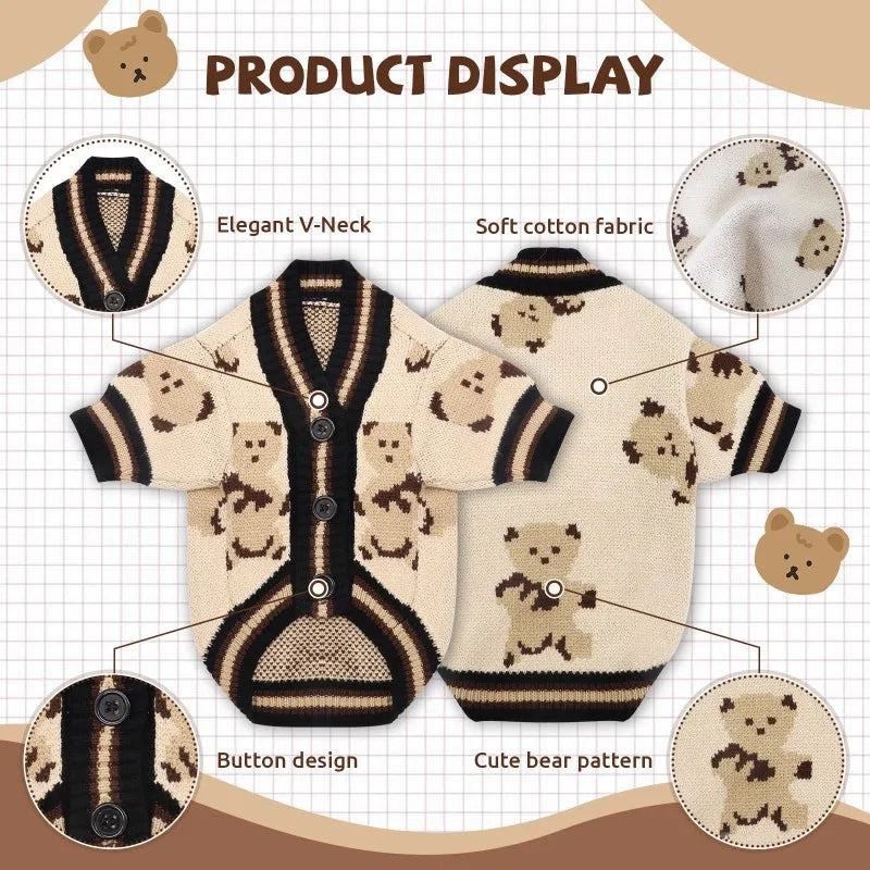 Adorable Bear Pattern Knitted Cardigan for Small Dogs and Cats