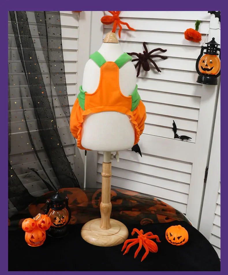 Adjustable Halloween Pumpkin Overall Costume for Small Dogs and Cats